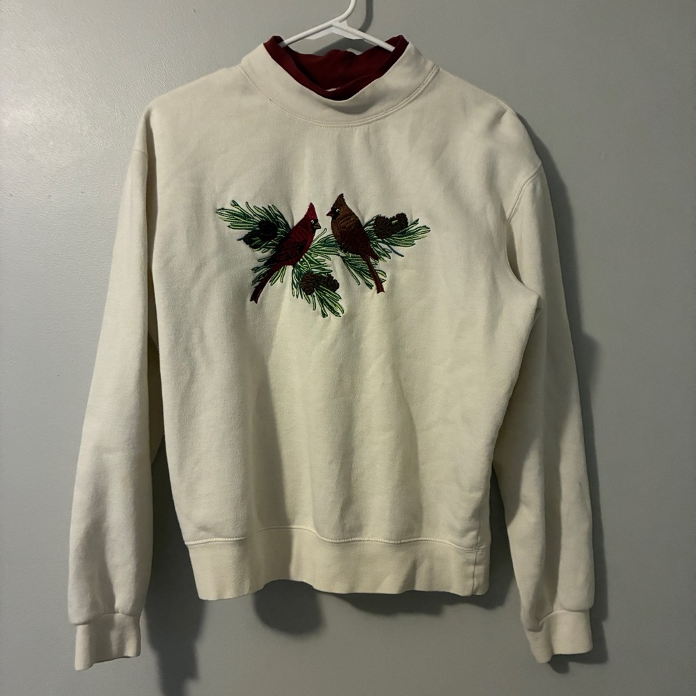 Elegant Cream Sweater with Cardinal Design